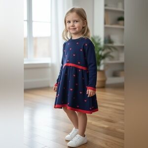 Girls Hooded Dress – Size 7 – Black & White Stripes with Floral Appliqué